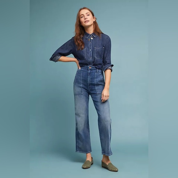 MOTHER Denim - MOTHER DENIM THE PATCH POCKET GREASER JEANS Cropped Wide Leg- Everything We Keep